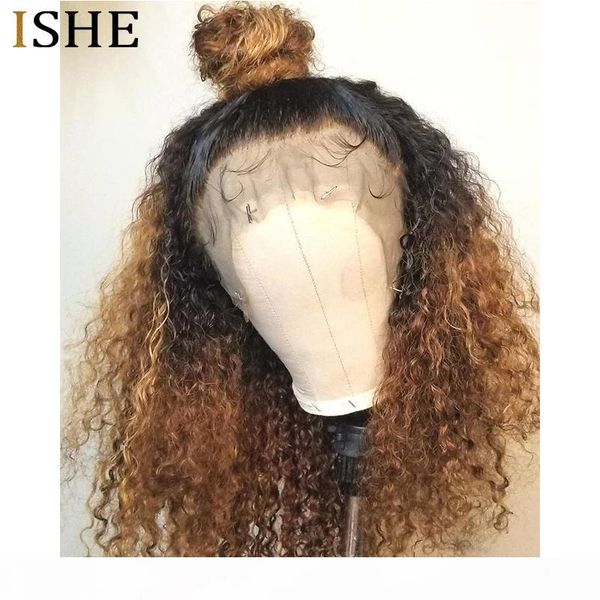 

250% density afro 1b 27 color kinky curly lace front human hair wigs with baby hair lace frontal wig for women remy hair ishe, Black
