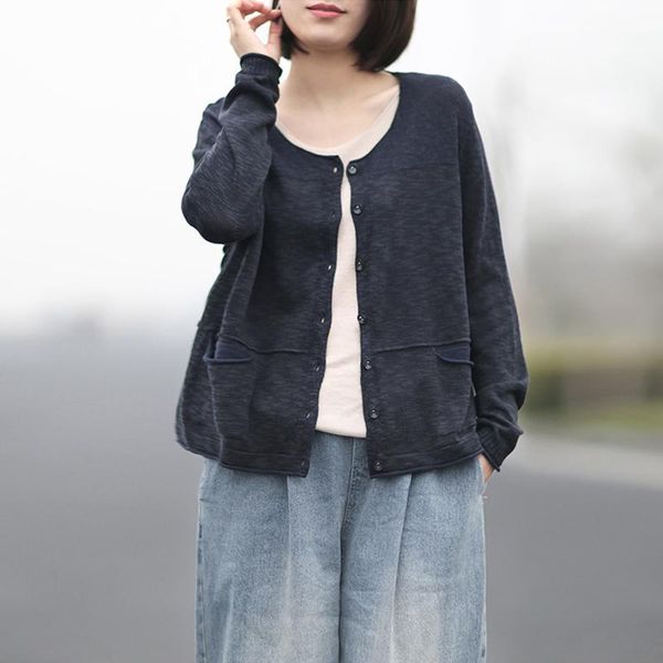 

johnature women new autumn cotton linen v-neck single breasted knitted cardigan 2020 vintage long sleeve pockets women sweater1, White