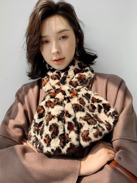 

scarves mink leopard print fur scarf winter style fashion, Blue;gray