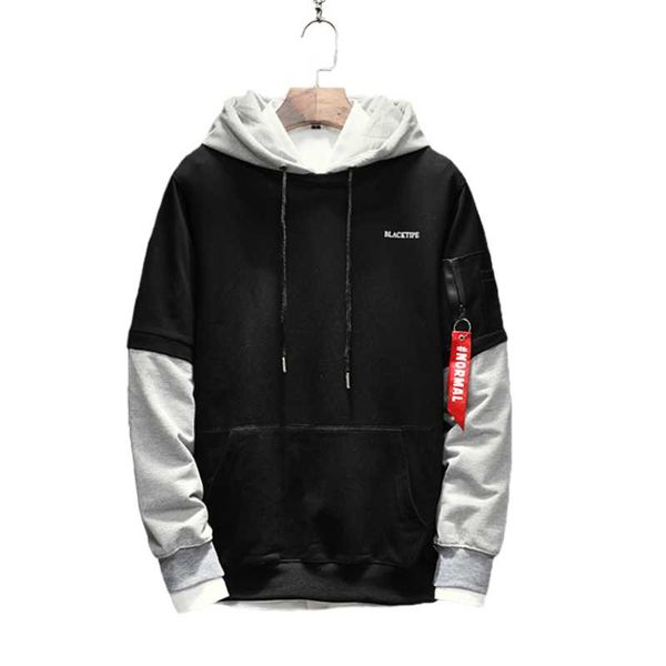 

cool hoodie sweatshirt men hip hop patchwork long sleeve pullover contrast hoodies sweatshirt hoodies men oversized, Black