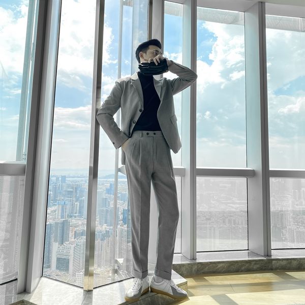 

daio ethan korean men's autumn solid color slim single row coat british suit