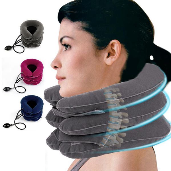 

3-layer inflatable cervical pillow relieve neck head stretcher pain full velvet neck support neck health care massager tool