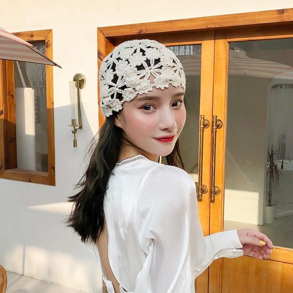 

wide brim hats 202106-wuqinlan grace manual crochet hook cotton line weave flower leisure lady bucket cap women fishermen hat, Blue;gray
