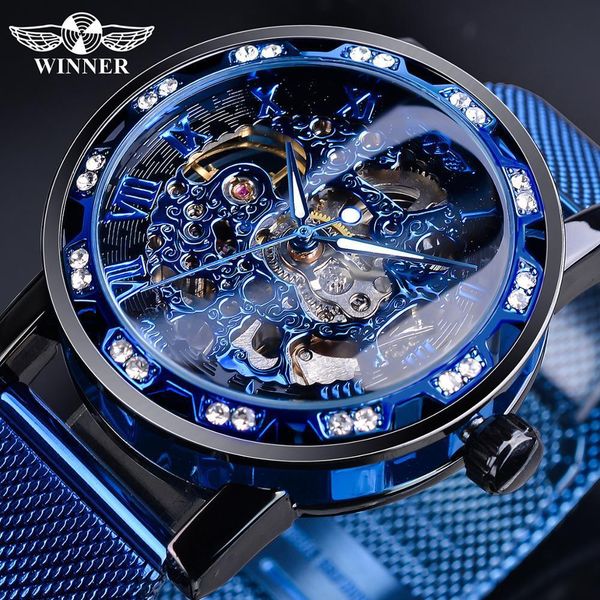 

winner winner cross-border manual hollow mechanical watch mens steel belt watch one piece dropshipping wristwatches, Slivery;brown