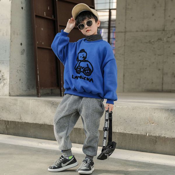 

thickened boys' plush high sweater, collar, autumn and middle school wear, 2020 new children's winter bottom tgva, Black