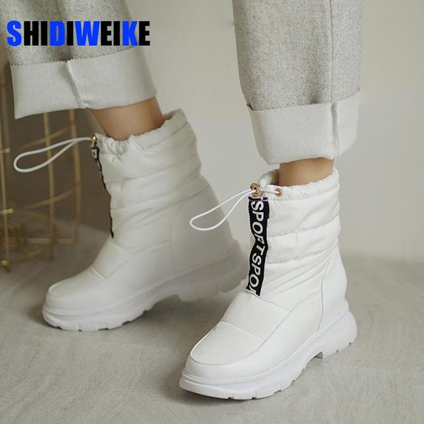 

winter white boots women fashion platform ankle boots elastic band combat snow shoes woman warm plush 2020 new winter boot, Black