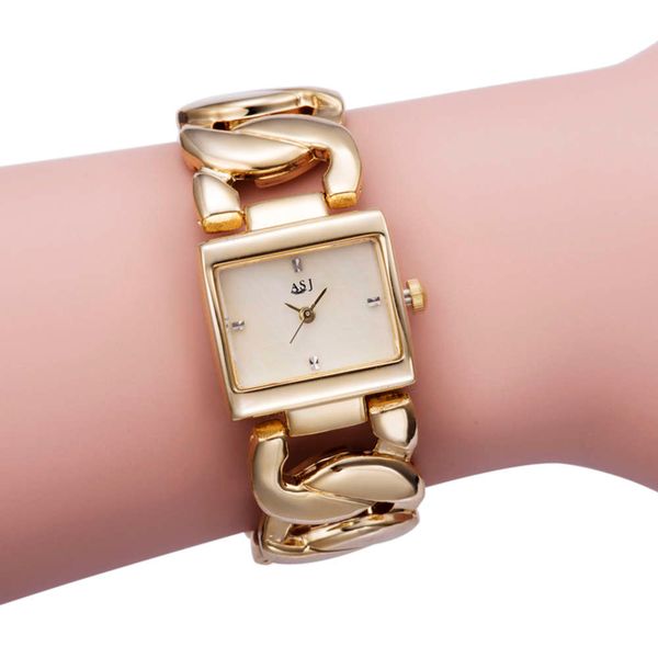 

luxury watch new bracelet women's fashion quartz golden clock rectangle case crystal dial steel chain strap dress wristwatches, Slivery;brown