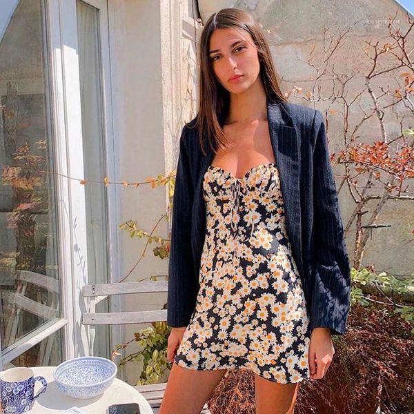 

casual dresses fashion floral suspender skirt 2021 spring and autumn printed wide loose hedging square neck dress1, Black;gray