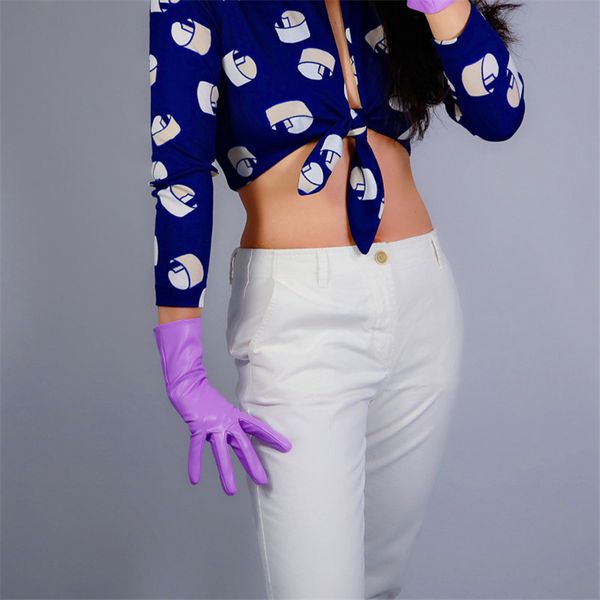

extra long fashion gloves faux leather sheepskin 28" 70cm evening women long leather gloves light purple lavender wpu186 201104, Blue;gray