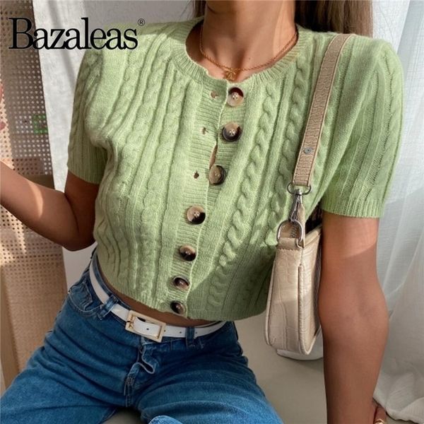 

bazaleas france green cotton sweater harajuku o neck buttons kintted carfigans vintage women coat casual y200720, White;black