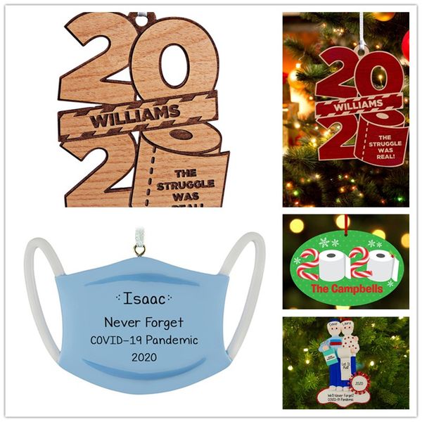 

2020 christmas ornaments personalized toilet paper with lanyard tree decorations wooden pendent new year home decor toys party favors e92402