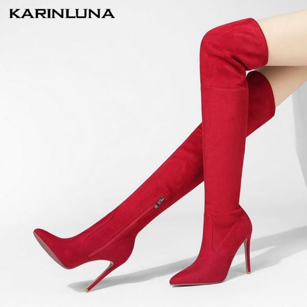 

dropship горячие продажи высокие каблуки зимой осень женщина сапоги flock zip тонкие каблуки острым носом чрезмерная с колен сапоги короткие, Black