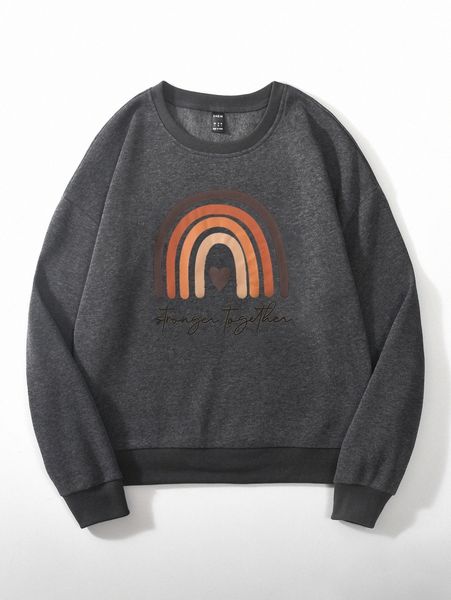 

slogan & rainbow print sweatshirt 01sv#, White;black
