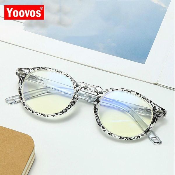 

yoovos 2020 reading glasses anti-blue plastic round glasses for men/women frame prescription oval anti-fatigue okulary1, White;black