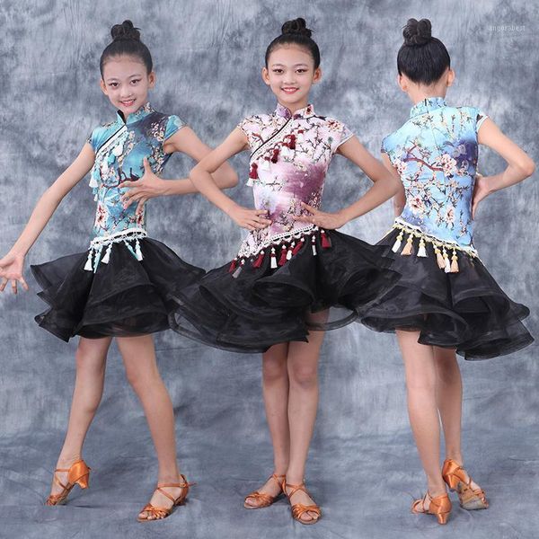 

latin dance dress children practice clothes chinese style professional competition dresses samba performance clothes 120-170cm1, Black;red
