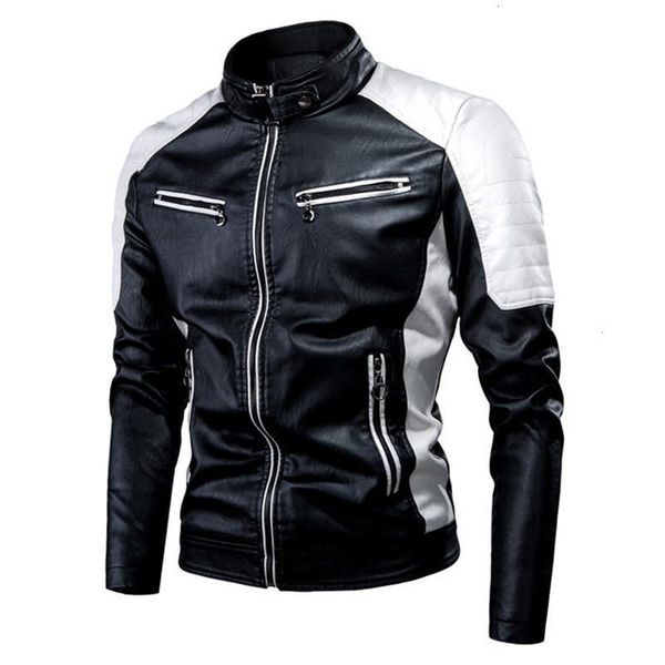 

2020 new fashion leather jacket men spliced motorcycle leather jacket fleece vintage coat men biker jacket chaqueta cuero hombre, Black