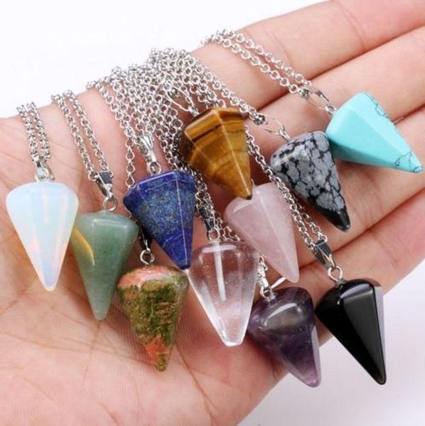 

natural stone crystal hexagonal prism pendant necklaces healing chakra reiki jewelry silver chain for women gifts