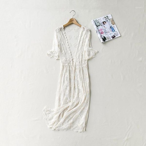 

excellent quality transparent crocheted flower lace long cardigan summer beach outer women fashion summer cardigan, White;black