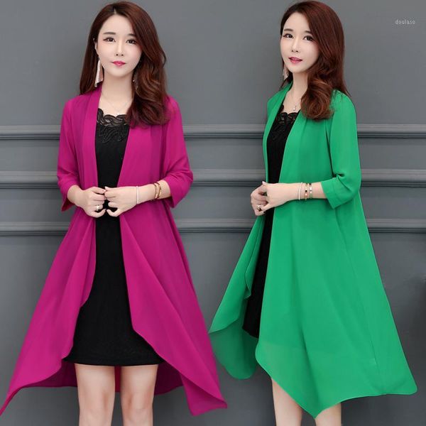 

2019 summer women's chiffon sunscreen clothing candy color loose irregular thin shawl coat plus size female long windbreaker 5xl1, Tan;black