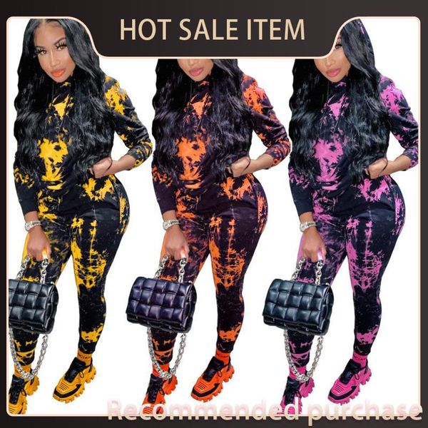 

2021 tracksuits long two piece new tie clothes print womens suits suits sports sleeve trousers winter jogging designers hoods dye maahj, Black