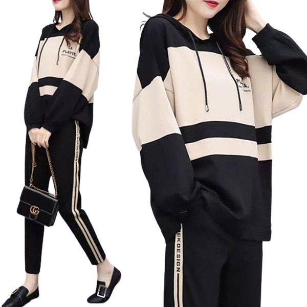 

women's costumes temperament casual suit autumn and winter new large size 5xl women's loose loose thin two-piece suit 201119, White