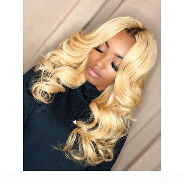 

1b 613 парик объемная волна фронта шнурка с ребенком волос 130% remy светлый ombre цвет glueless фронта шнурка парики человеческих волос, Black;brown