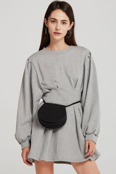 

elegant women mini dress fashion casual solid color o-neck long sleeve high waist pullover hoodie dress female chic vestidos1, Black;gray