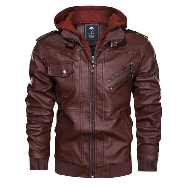 

autumn and winter new motorcycle leather jacket men's warm windbreaker hooded pu jacket men's pu baseball1, Black;brown