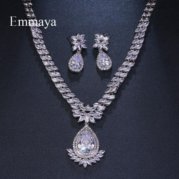 

emmaya brand charm shining cubic zircon white gold color new crystal earrings necklace set for women bride jewelry gift, Silver