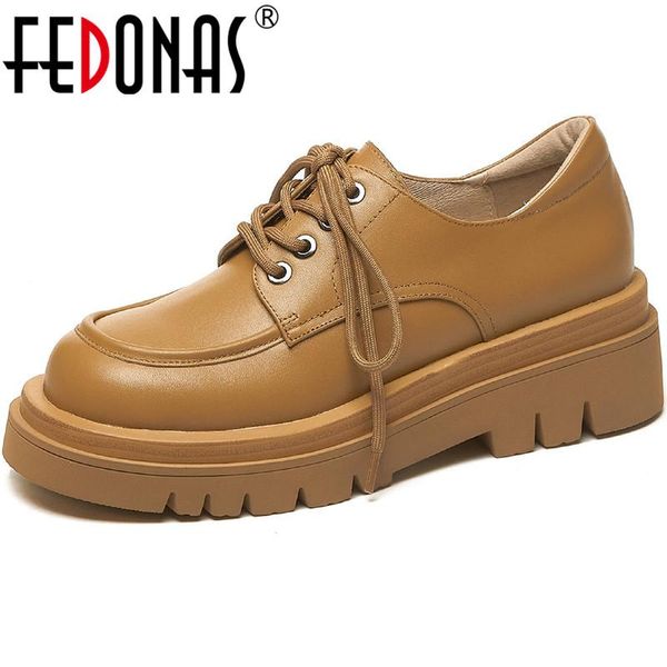 

fedonas round toe women shoes platform genuine leather cross tied shoes woman spring office lady chunky heels ladies 2021, Black