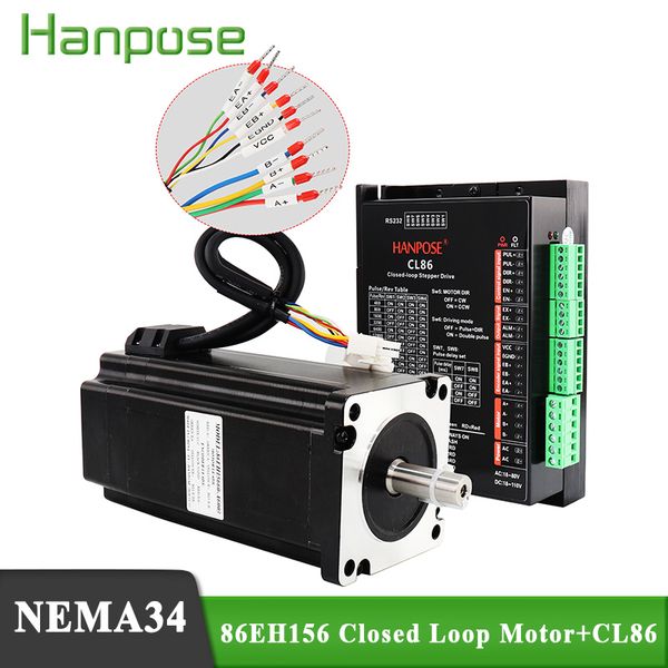 

hybrid step-servo motor 12n.m nema34 cnc stepper motor kit 86eh156a6003 and cl86 closed loop servo driver for cnc milling machine