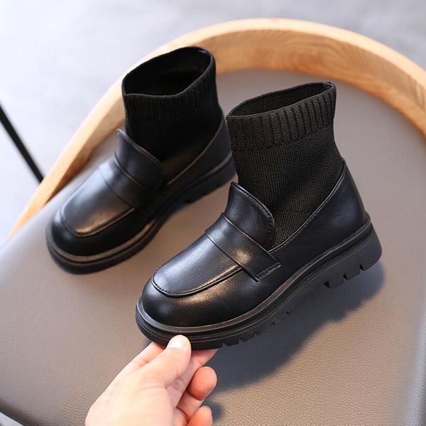 

girls 2020 new autumn winter pu leather boys martin ankle waterproof kids fashion short boots children's sport shoes, Black;red