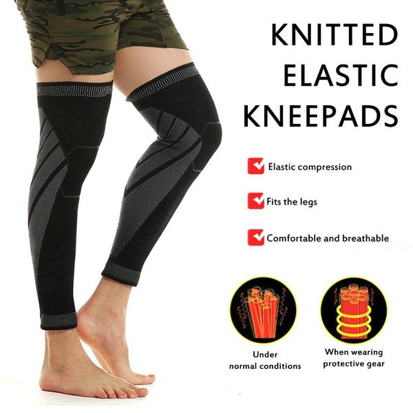 

elbow & knee pads 1pcs elastic black-grey stripe sports lengthen pad leg sleeve non-slip bandage compression warmer safety, Black;gray