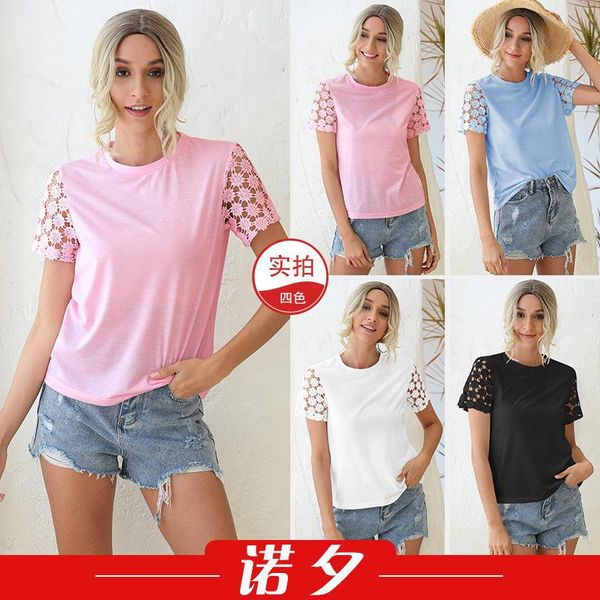 

summer t shirt for women 2020 black white pink blue lace short sleeve casual tshirt femme tee shirt camisetas mujer manga corta