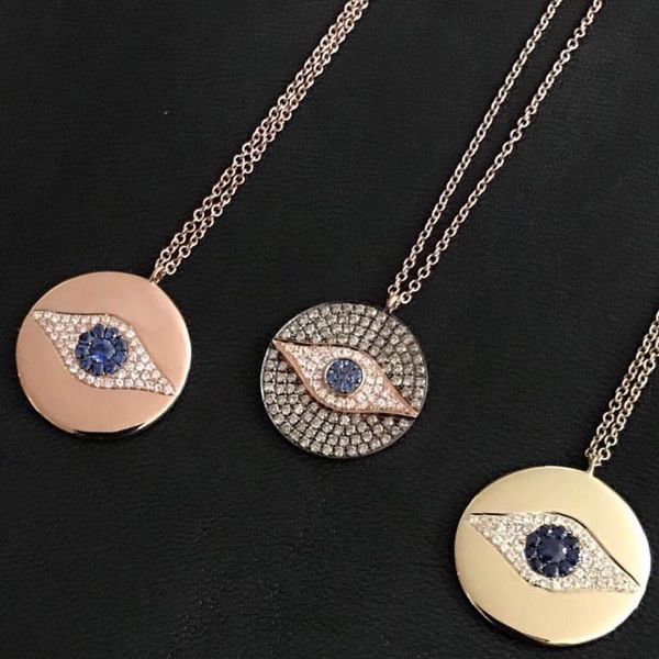 

chokers wholesale geometric fashion women jewelry gold color micro pave cz lucky evil eye round coin necklace, Golden;silver