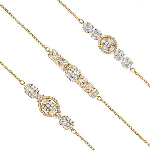 

cubic zirconia bangle baguette chain & link korean style lobster clasp bracelet women fashion jewelry party birthday gift1, Golden;silver