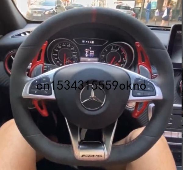 

diy red black suede car steering wheel cover for a45 c63 car accessories
