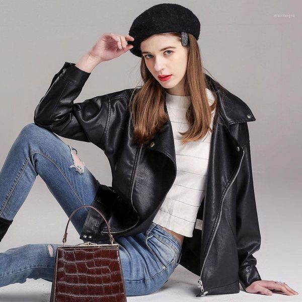 

hee grand oversize loose jackets women loose pu jacket turn-down collar autumn outwears 2019 windproof black coat female wwp2191