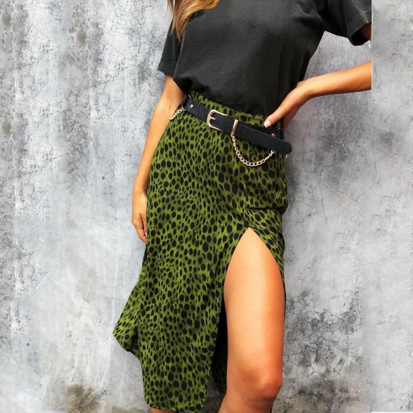 

элегантного leopard dot юбка лето женщины сексуальных печати high split асимметричного streetwear club wear женских повседневная одежда 2020, Black