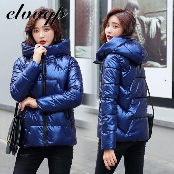 

2020 new winter down cotton jacket hooded coat women fashion jacket winter warm women clothing casual glossy parkas1, Black