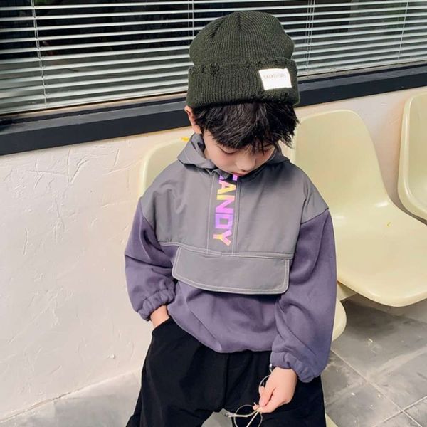 

zipper boys' plush sweater new hooded shirt thickened long sve casual spring and autumn winter children's wear kzdx, Black