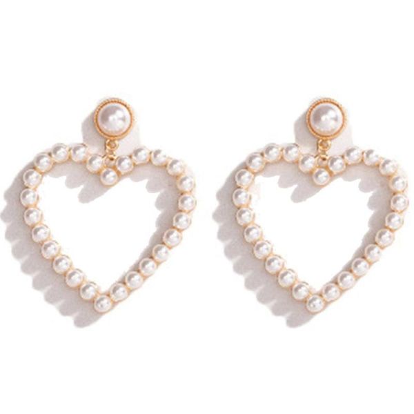 

dangle & chandelier pearl heart hoop earrings imitation love circle beaded loop drop for women girls elegant je, Silver