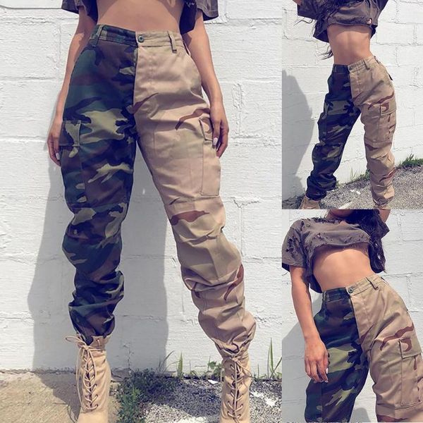 

fashion women ankle tie camouflage pattern patchwork pockets sports long cargo pant trouser, Black;white