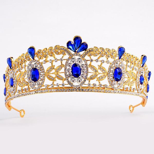 

luxury blue crystal wedding tiaras and crowns fashion gold red bride hairband headpieces baroque diadema bridal hair accessories, Golden;silver