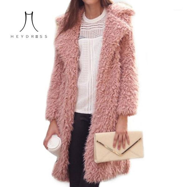 

heydress new winter parkas faux fur warm coats vintage turn-down collar female long coat casual street wear lady outwear1, Black