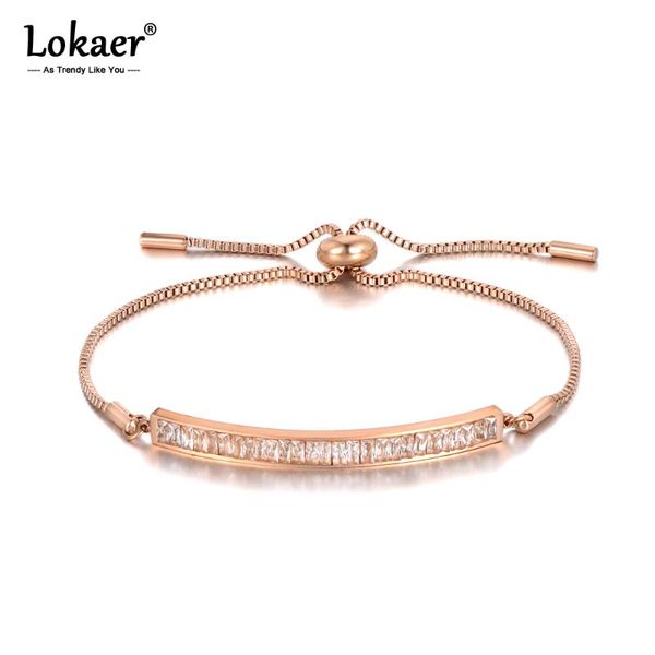 

lokaer original design sparkling cz crystal elbow bracelets for women girls rose gold stainless steel box chain bracelet b19099, Black