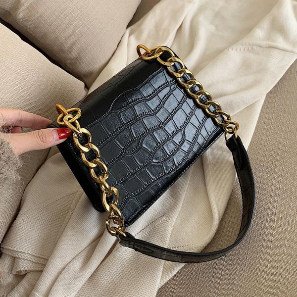 

female flip square bag 2020 new quality leather women's designer handbag crocodile pattern shoulder messenger bags