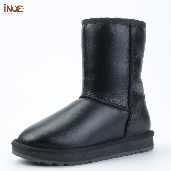 

inoe classic sheepskin leather wool fur lined women mid-calf winter boots for woman basic snow boots shoes waterproof black grey 1026