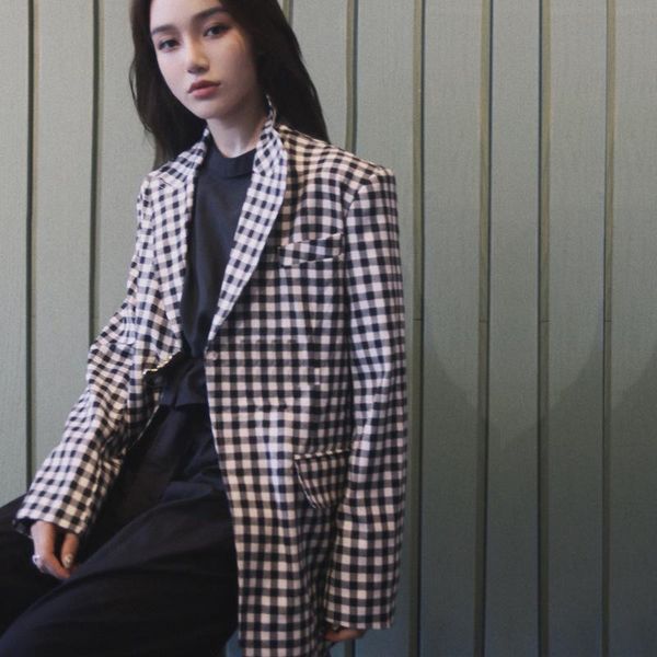 

women's suits & blazers blazer coat women oversize shoulder pads black and white plaid suit, fashionable temperament commuting outdoor, White;black