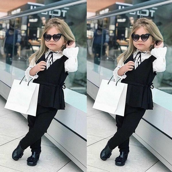 

newborn baby girl kid suit sets pants ruffles party formal cotton clothes children 2pcs fall outfits y200325, White